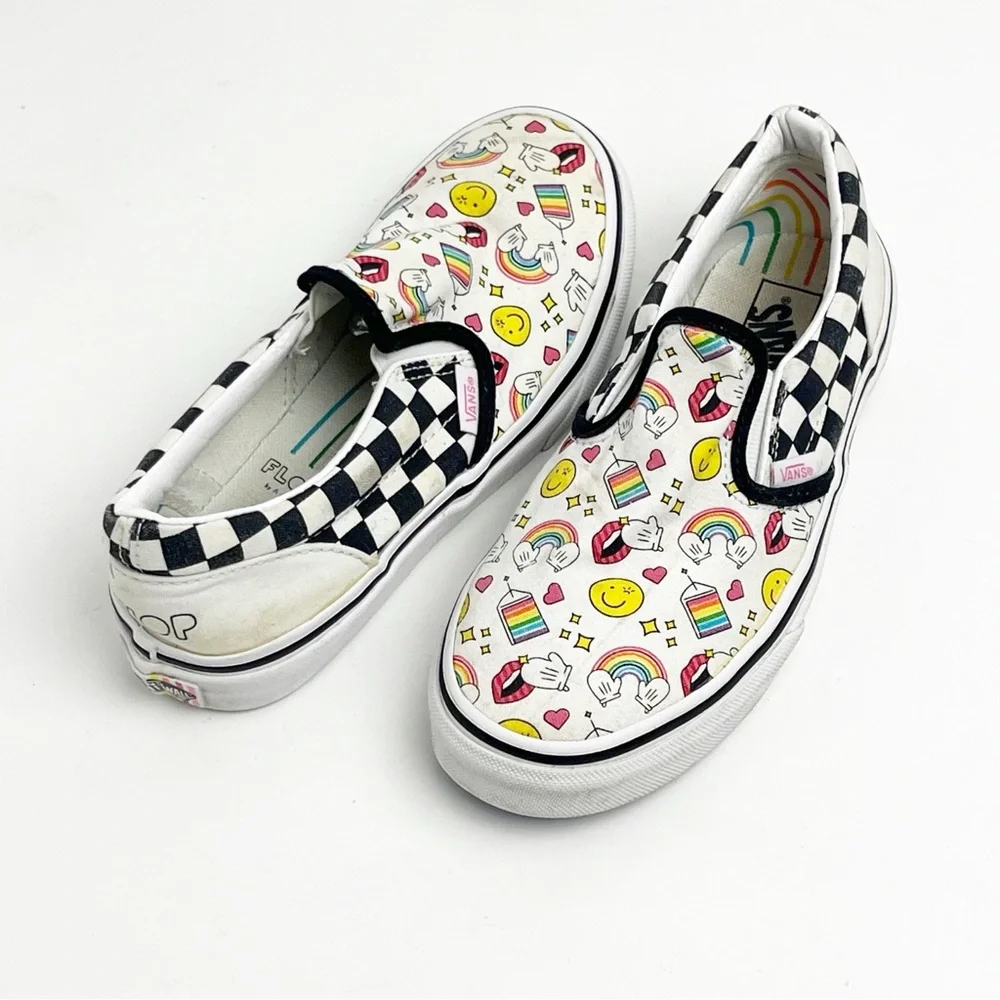 VANS x FLOUR SHOP Classic Slip On Graphic Top Checkered Heel Shoes, Size 3